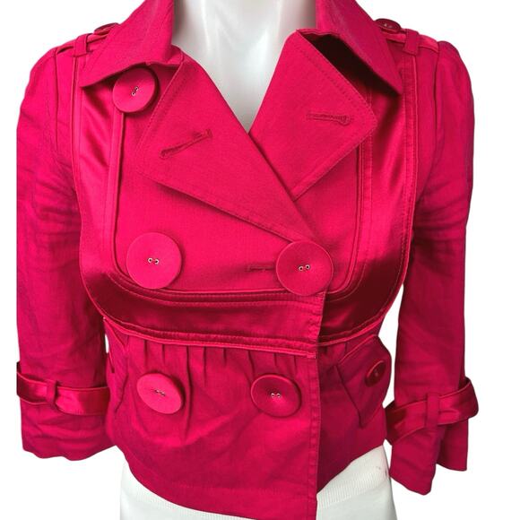 Marciano Pink Linen Double Breasted Button Collar Crop Blazer Coat Jacket Top 0 - Picture 3 of 4